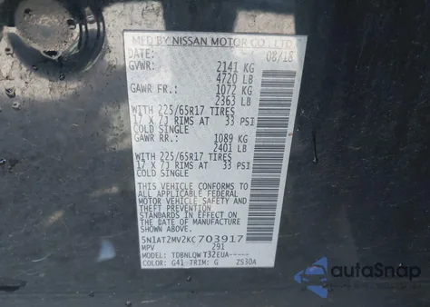 2019 Nissan Rogue Sv z USA, uszkodzony, nr VIN 5N1AT2MV2KC703917